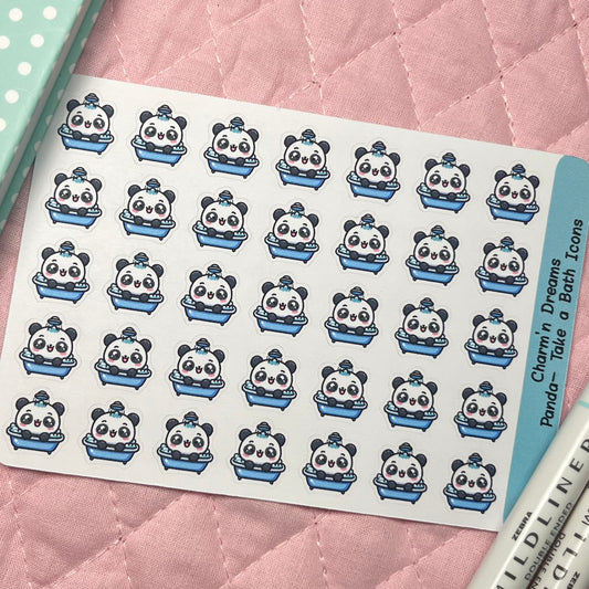 Panda Take a Bath Bath Time Icon Planner Stickers