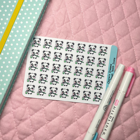 Panda Brush Teeth Icon Planner Stickers