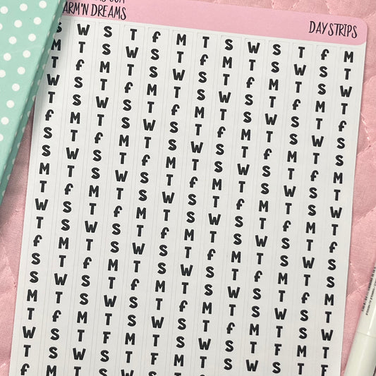 Day Strips Planner Stickers- Black and White Planner Stickers