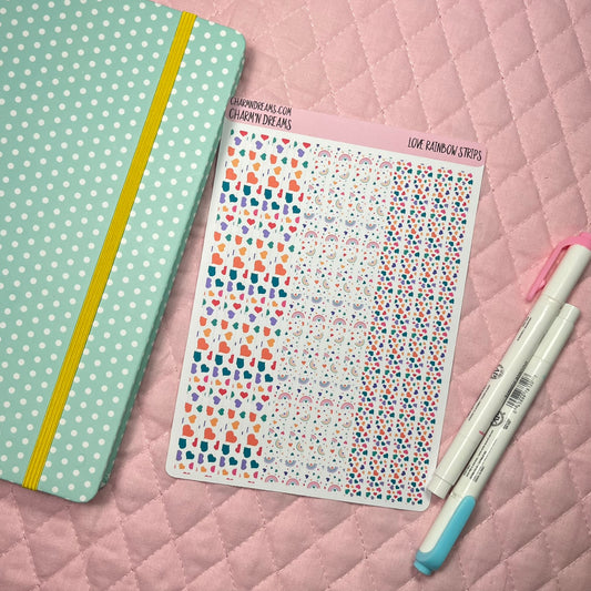 Rainbow Hearts Strips Planner Stickers