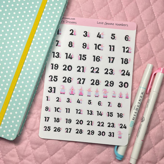 Gnome Numbers Redating Planner Stickers