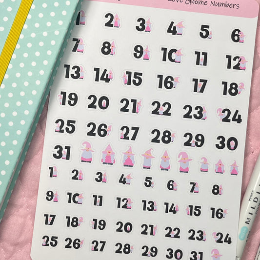 Gnome Numbers Redating Planner Stickers