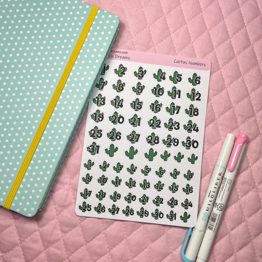 Cactus Numbers Redating Planner Stickers