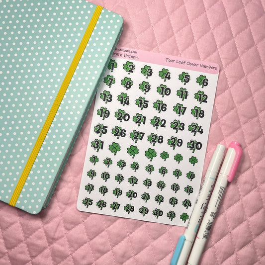Four Leaf Clover Numbers Redating Planner Stickers
