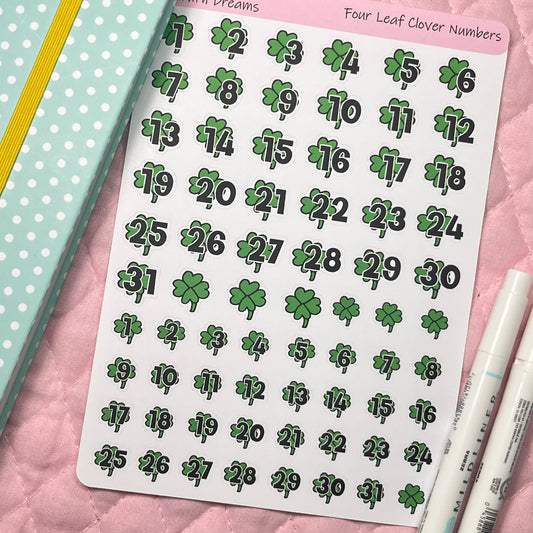 Four Leaf Clover Numbers Redating Planner Stickers
