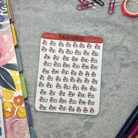 Tiny Winter Penguin Number Planner Sticker Sheet
