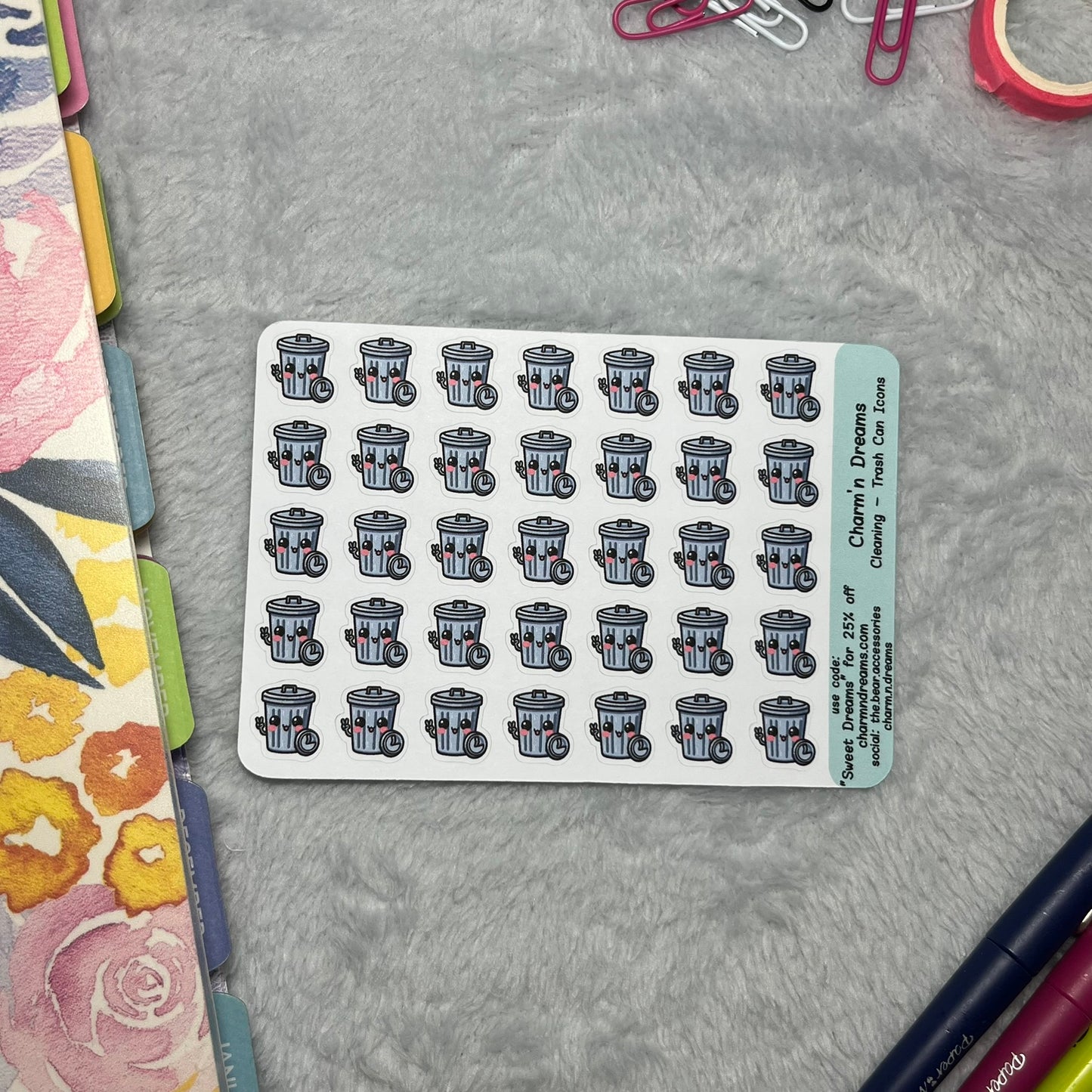 Cleaning Trash Can Icon Planner Stickers