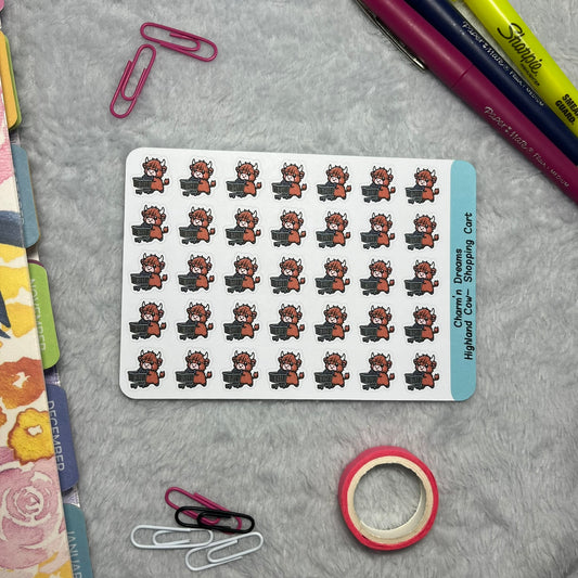 Highland Cow Shopping Cart Icon Planner Stickers
