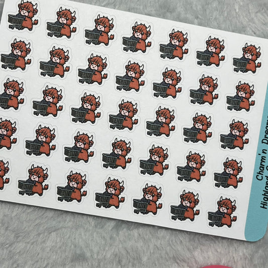 Highland Cow Shopping Cart Icon Planner Stickers