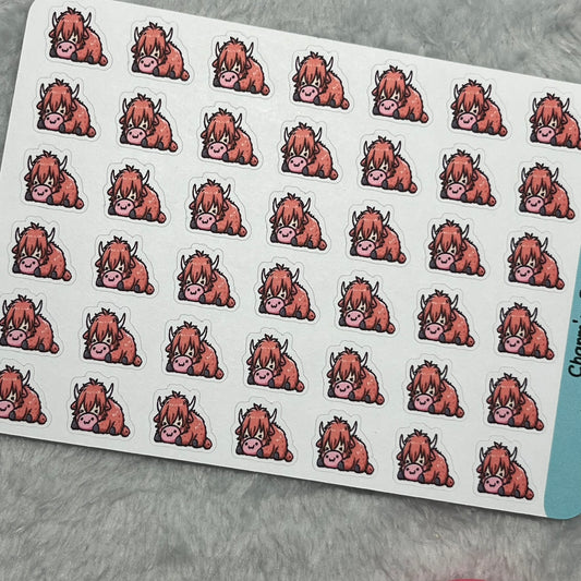 Highland Cow Nap Time Icon Planner Stickers