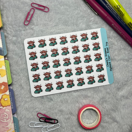 Highland Cow Road Trip Icon Planner Stickers