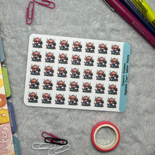 Highland Cow Water Plants Icon Planner Stickers