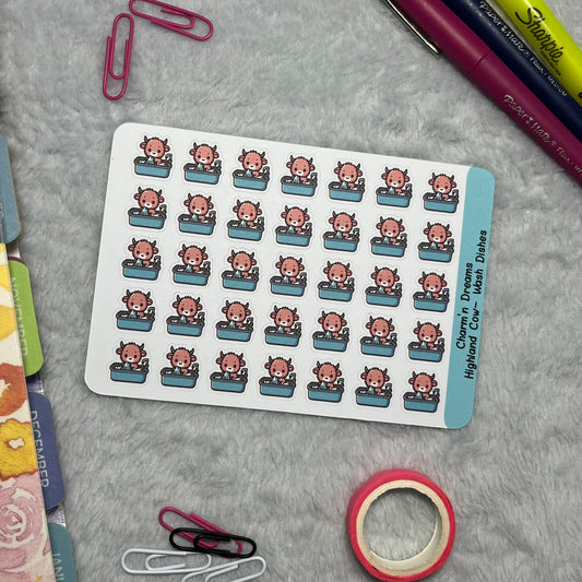 Highland Cow Wash Dishes Icon Planner Stickers