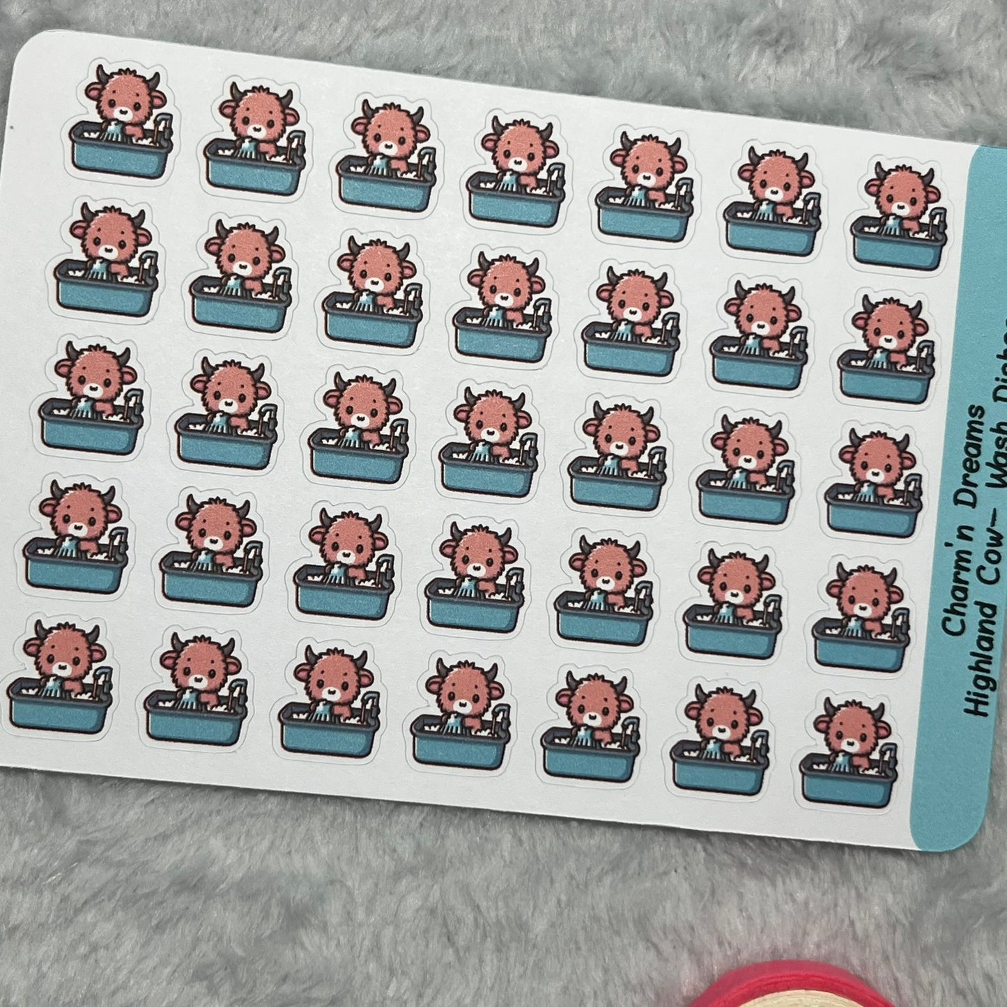 Highland Cow Wash Dishes Icon Planner Stickers