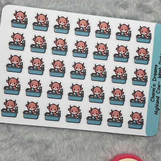Highland Cow Wash Dishes Icon Planner Stickers