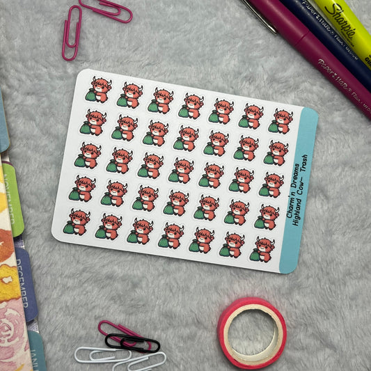 Highland Cow Trash Icon Planner Stickers