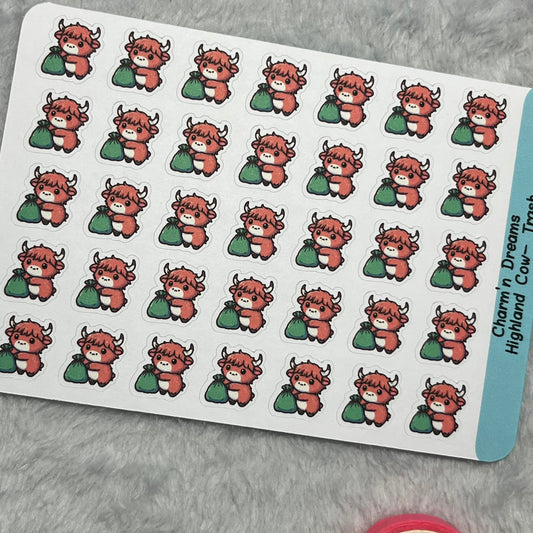 Highland Cow Trash Icon Planner Stickers