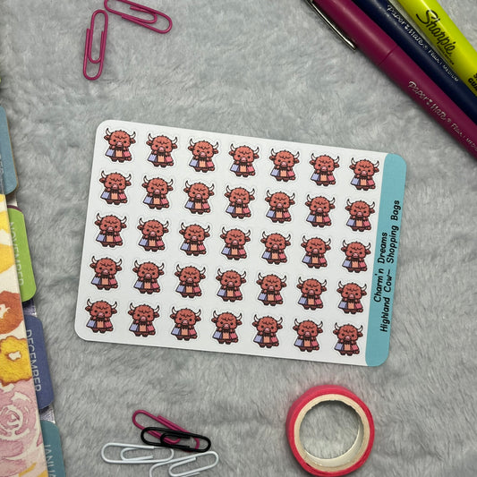 Highland Cow Shopping Bags Icon Planner Stickers