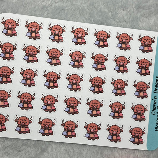 Highland Cow Shopping Bags Icon Planner Stickers
