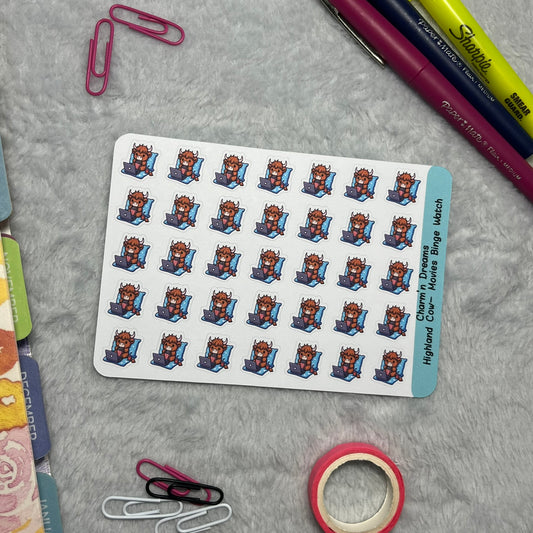 Highland Cow Movies/ Binge Watch Icon Planner Stickers