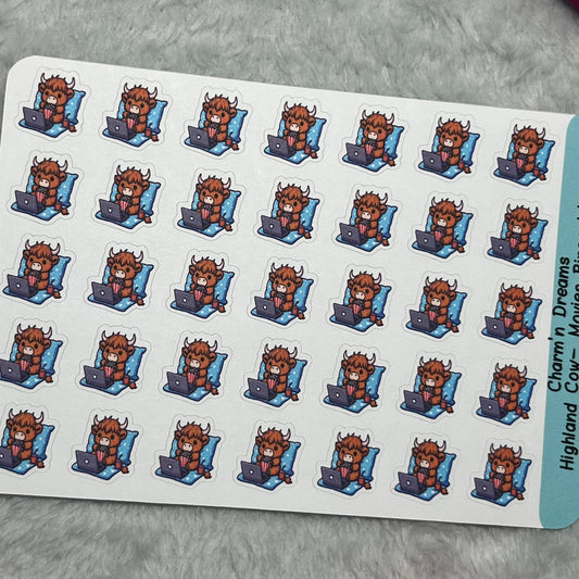 Highland Cow Movies/ Binge Watch Icon Planner Stickers