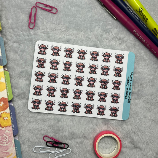 Highland Cow Coffee Icon Planner Stickers