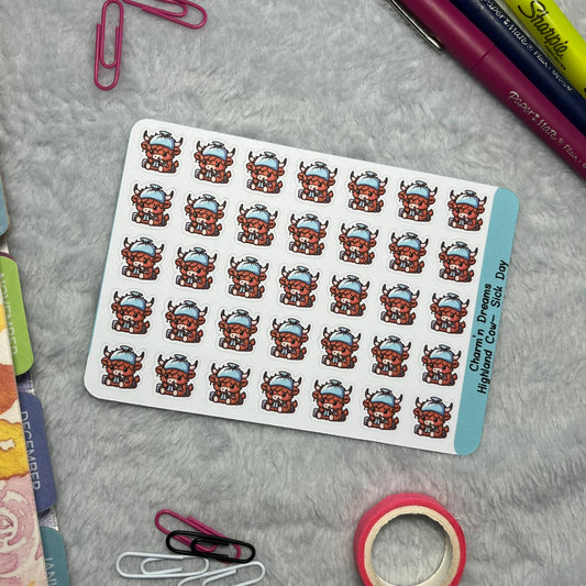 Highland Cow Sick Day Icon Planner Stickers