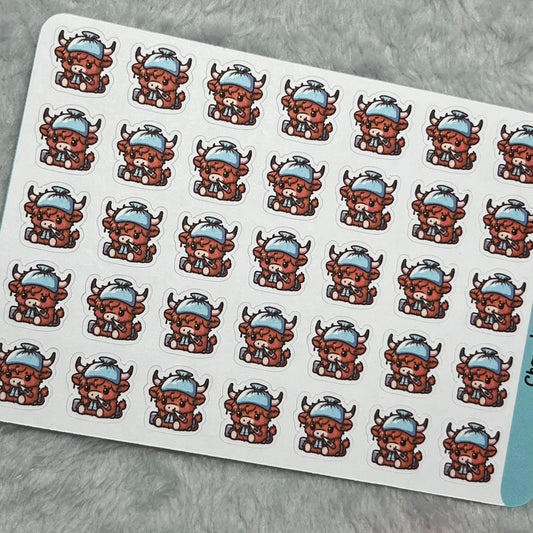 Highland Cow Sick Day Icon Planner Stickers