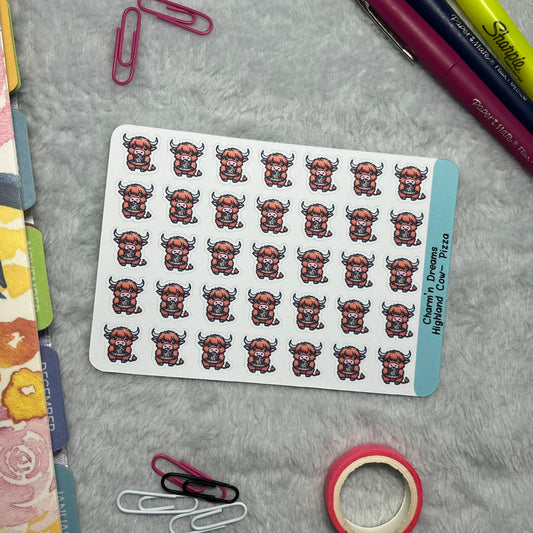 Highland Cow Pizza Icon Planner Stickers