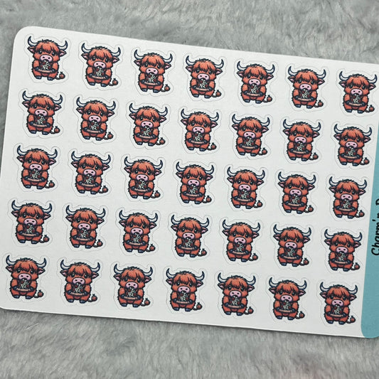 Highland Cow Pizza Icon Planner Stickers