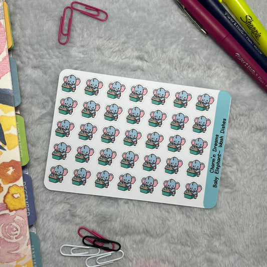 B Elephant Wash Dishes Icon Planner Stickers