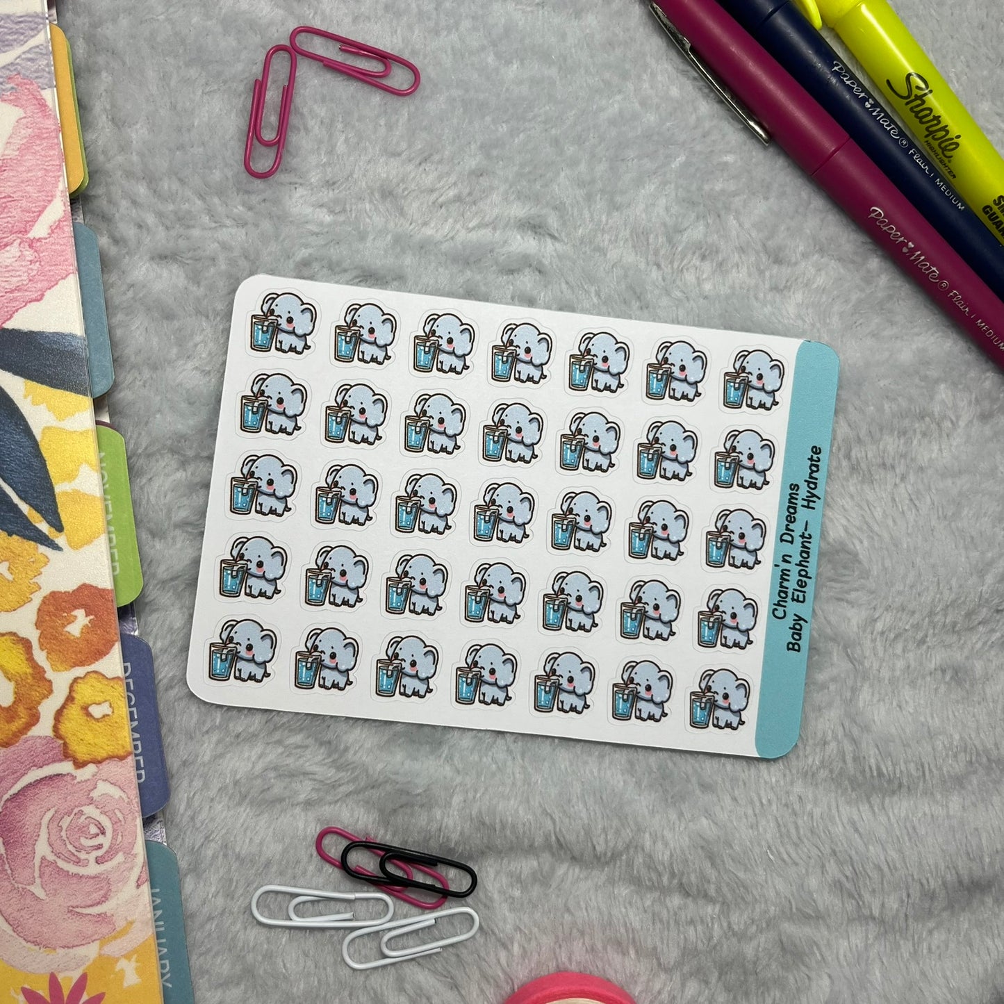 B Elephant Hydrate Icon Planner Stickers
