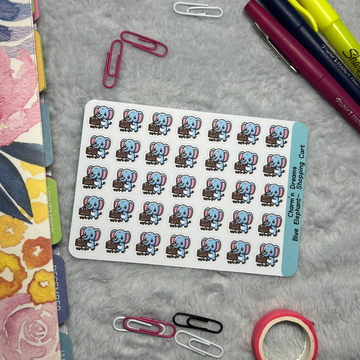 B Elephant Shopping Cart Icon Planner Stickers