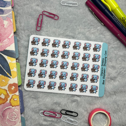 B Elephant Shopping Cart Icon Planner Stickers
