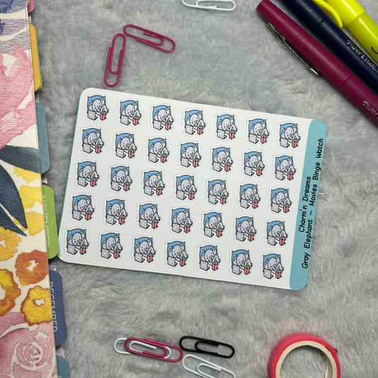 Elephant Happy Movies/ Binge Watch  Icon Planner Stickers