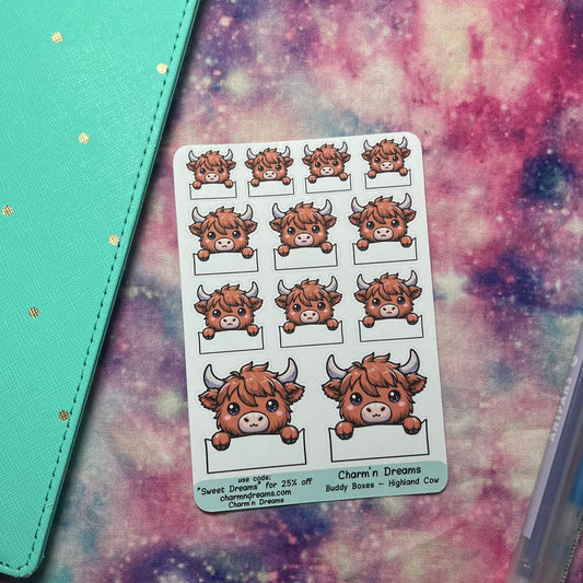 Highland Cow Buddy Boxes Planner Stickers