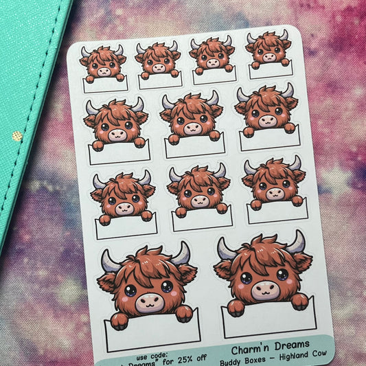 Highland Cow Buddy Boxes Planner Stickers