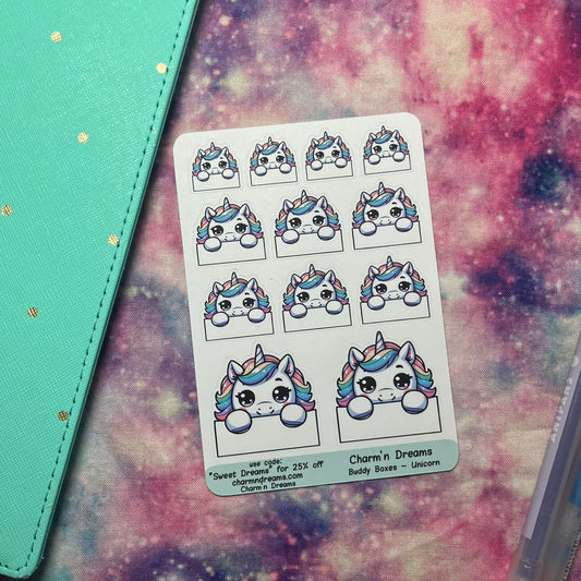 Unicorn Buddy Boxes Planner Stickers