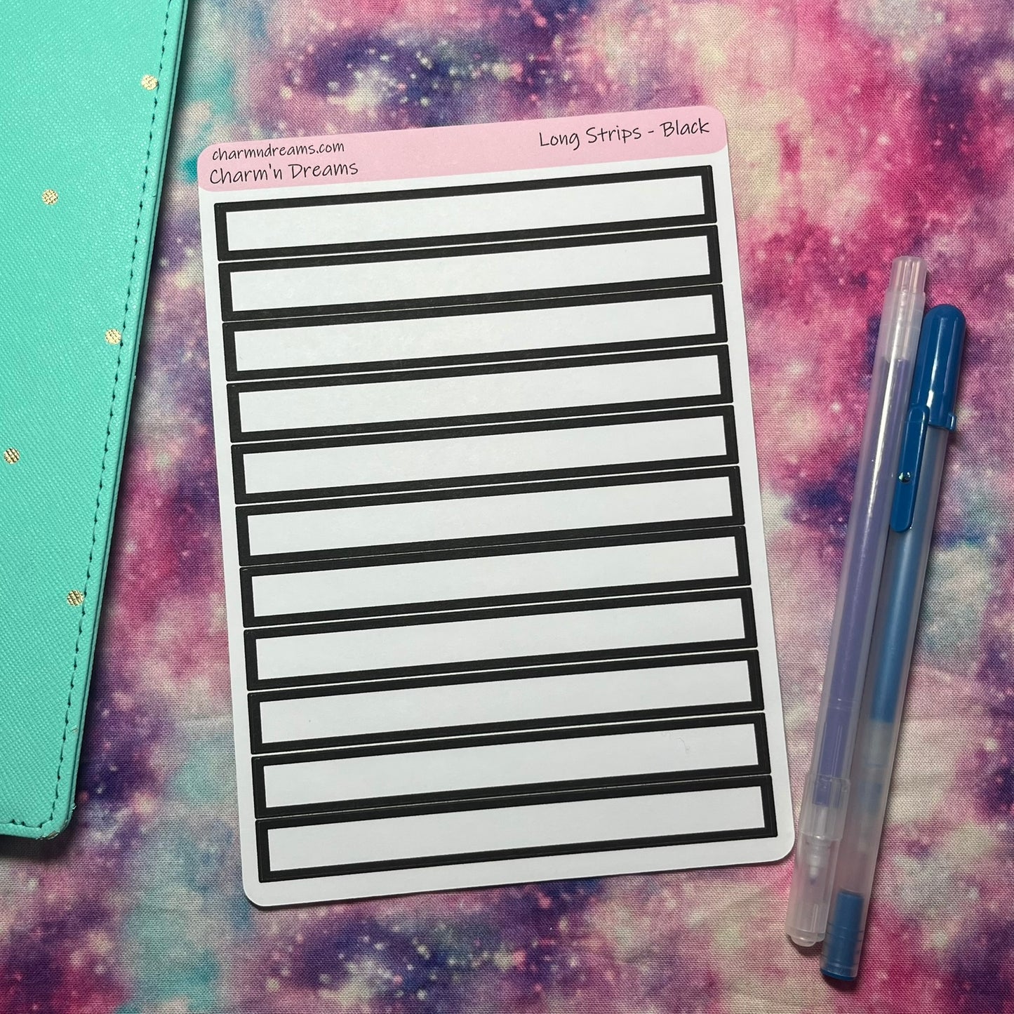 Black Long Strip Boxes Planner Stickers