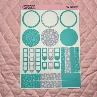 Paw Turquoise Planner Sticker Kit