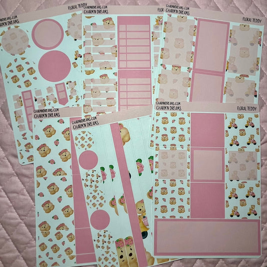 Floral Teddy Planner Sticker Kit