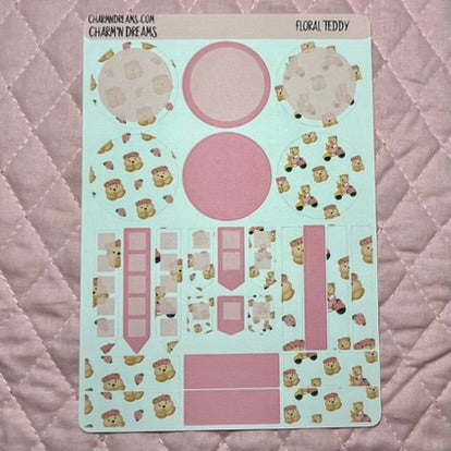 Floral Teddy Planner Sticker Kit