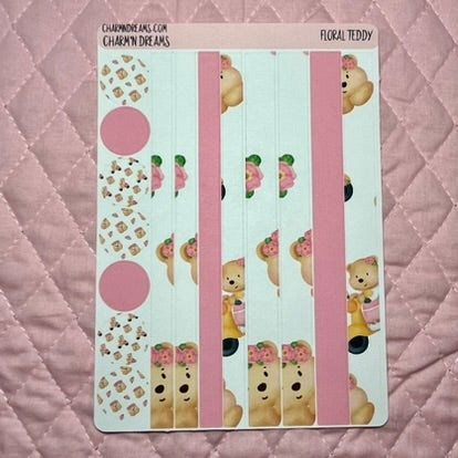 Floral Teddy Planner Sticker Kit