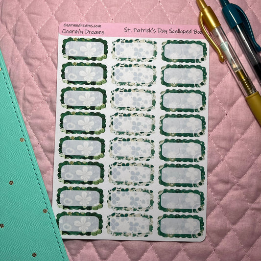 St. Patrick's Day/ Foaur Leaf Clover Scalloped Planner Sticker Boxes