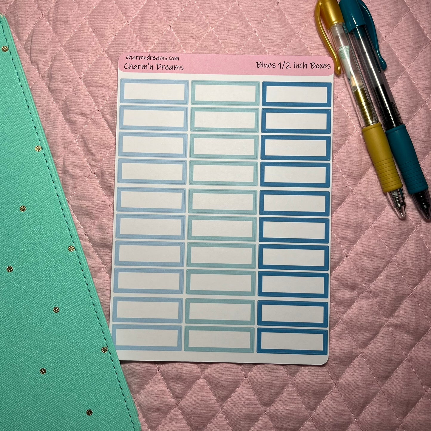 Blues 1/2 inch Boxes Planner Stickers