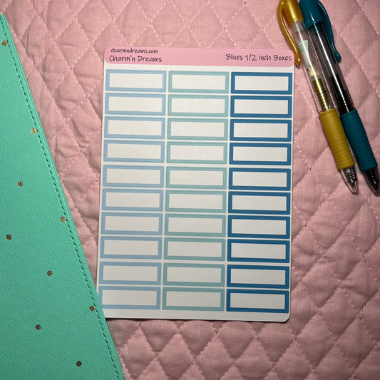 Blues 1/2 inch Boxes Planner Stickers