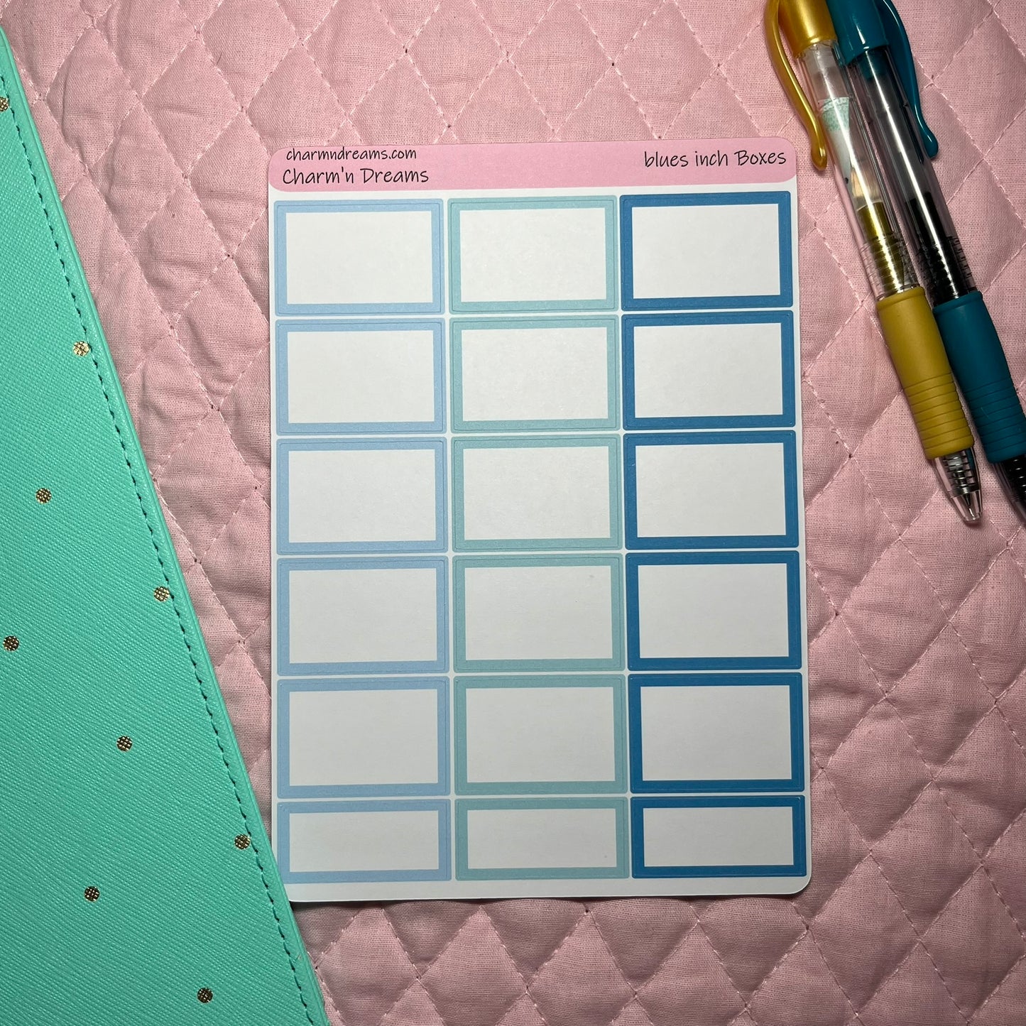 Blues inch Boxes Planner Stickers