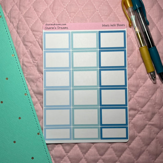 Blues inch Boxes Planner Stickers