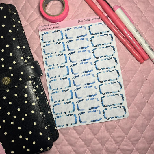 Blue Camo Scalloped Planner Sticker Boxes