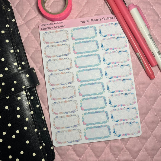 Pastel Flowers Scalloped Planner Sticker Boxes